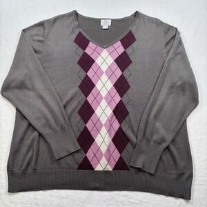 Apt. 9 Women's Long Sleeve Argyle Sweater Size 2XL